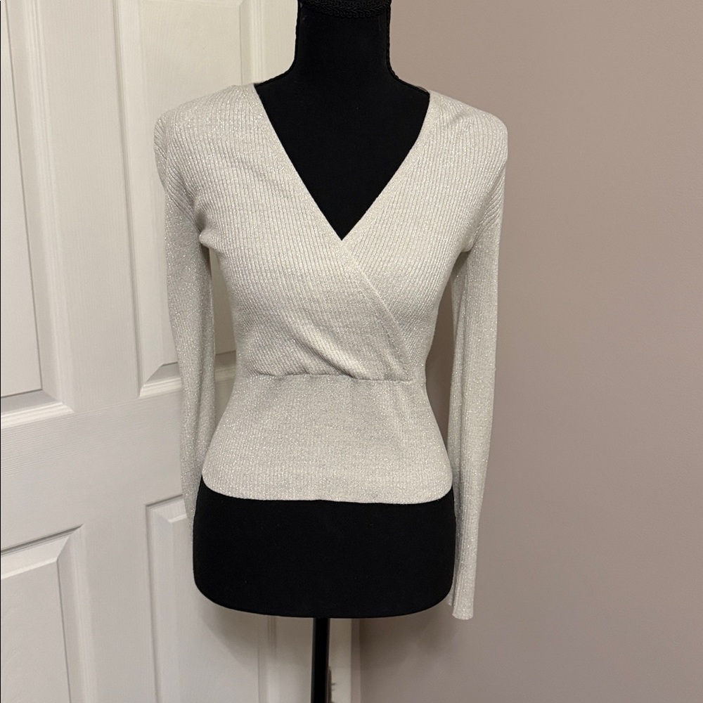 Pink Rose Metallic Knit Wrap Top